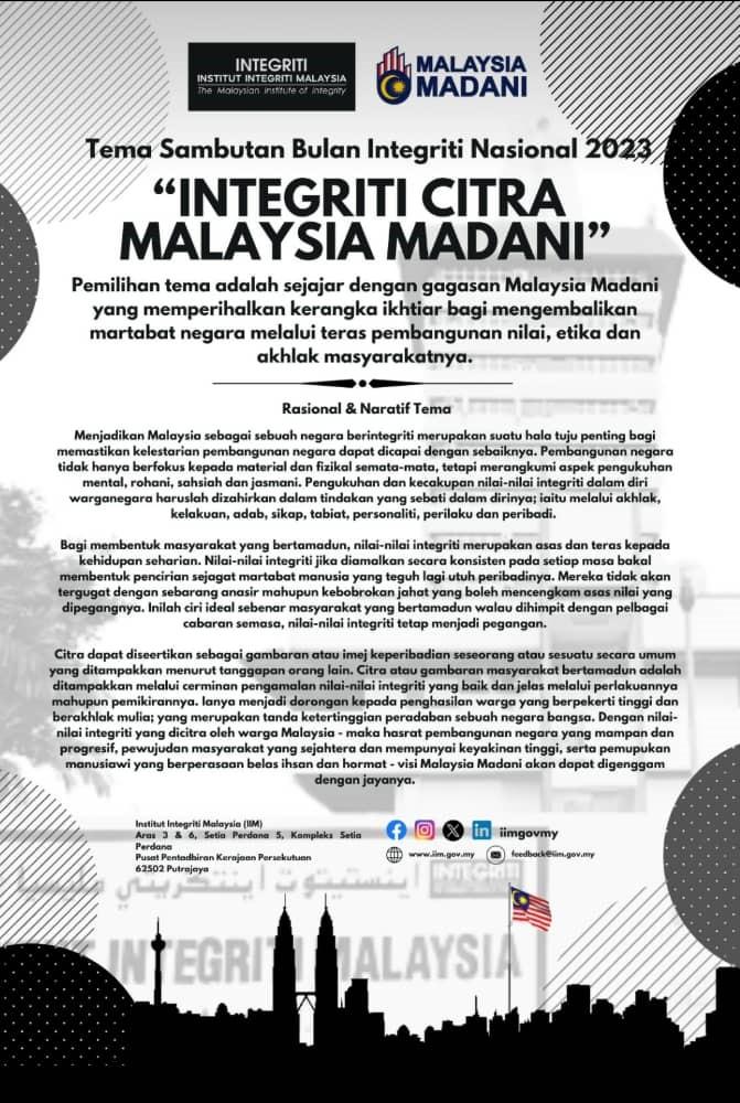 hebahan poster tema sambutan bulan integriti nasional 2023