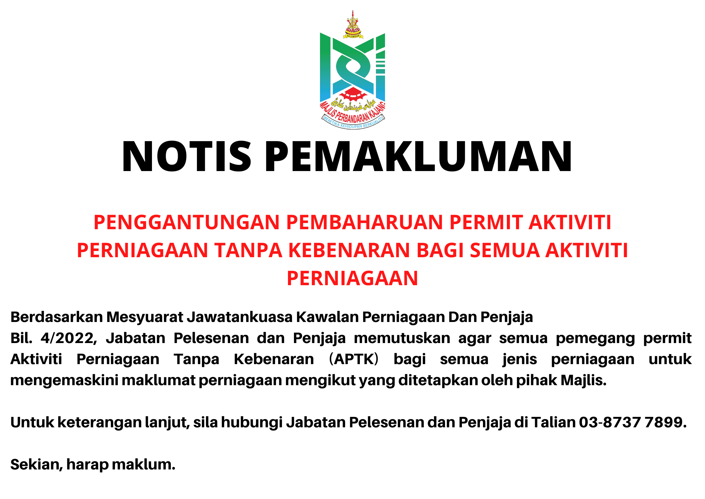 notis pemakluman lesen 0